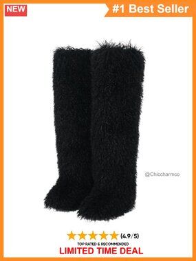 Thigh High Faux Fur Boots Over the Knee Flat Winter Women